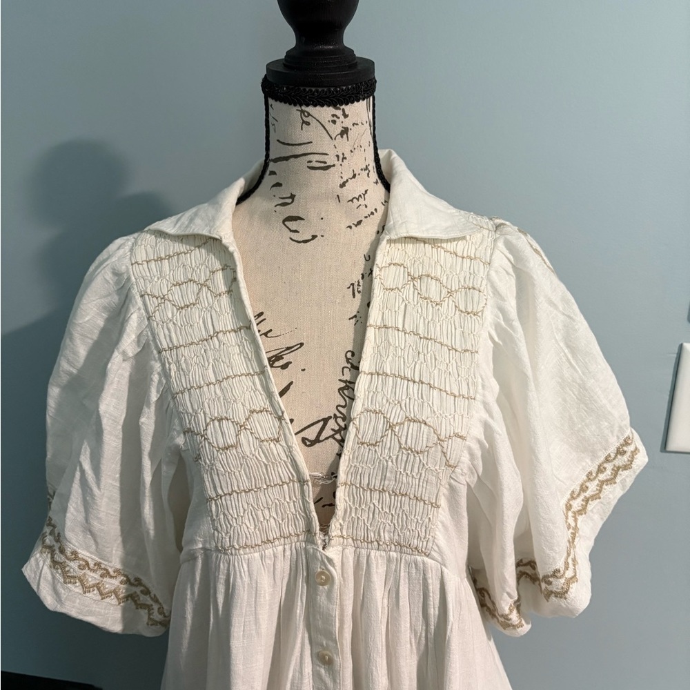NWT FREE PEOPLE Ivory Samantha Embroidered‎ Maxi Cotton Shirt-Dress - Picture 8 of 10
